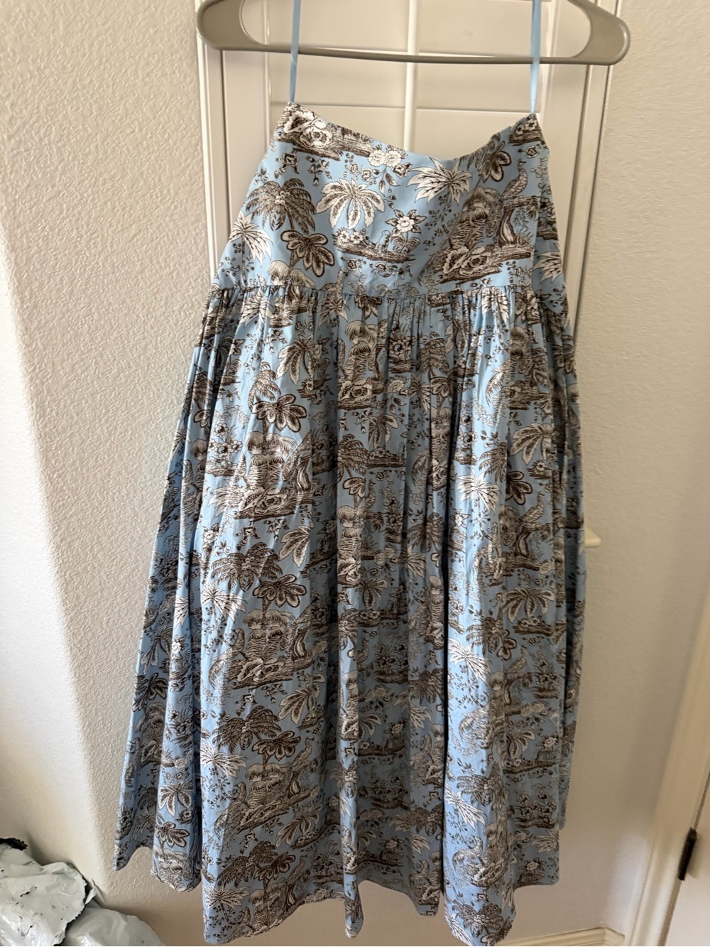 STAUD Blue Maxi Dress with Brown Botanical Print